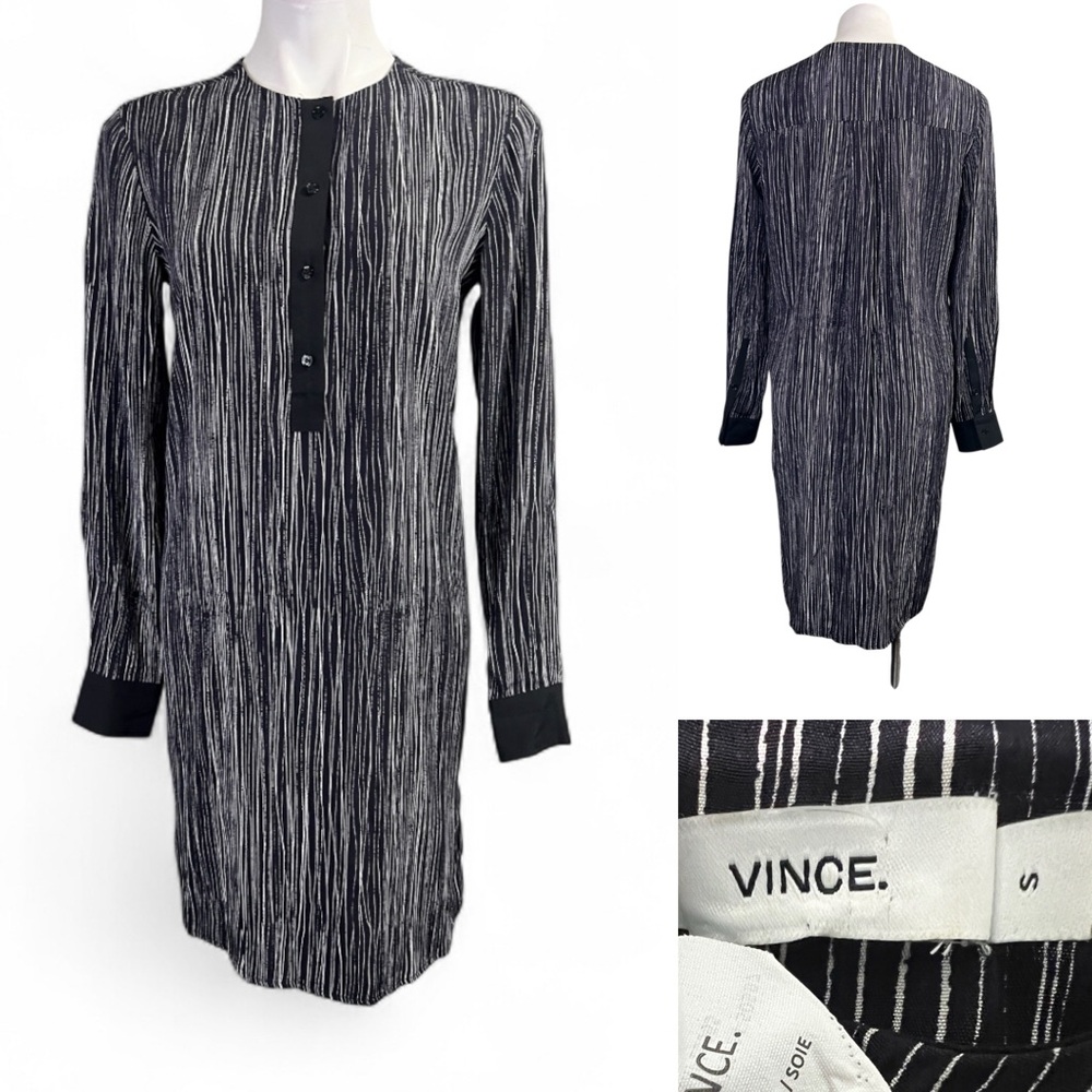 Vince Black and White Long Sleeve Dress